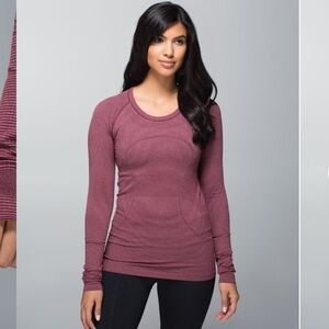 Lululemon Swiftly Tech Long Sleeve Crew Tonka Stripe Heathered Rust Berry 2 XS